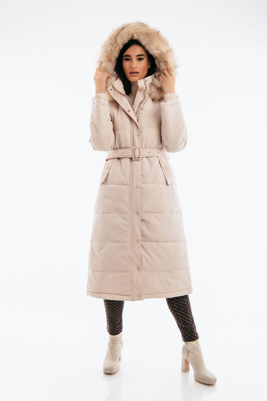 Μπουφάν midi με κουκούλα και γούνα