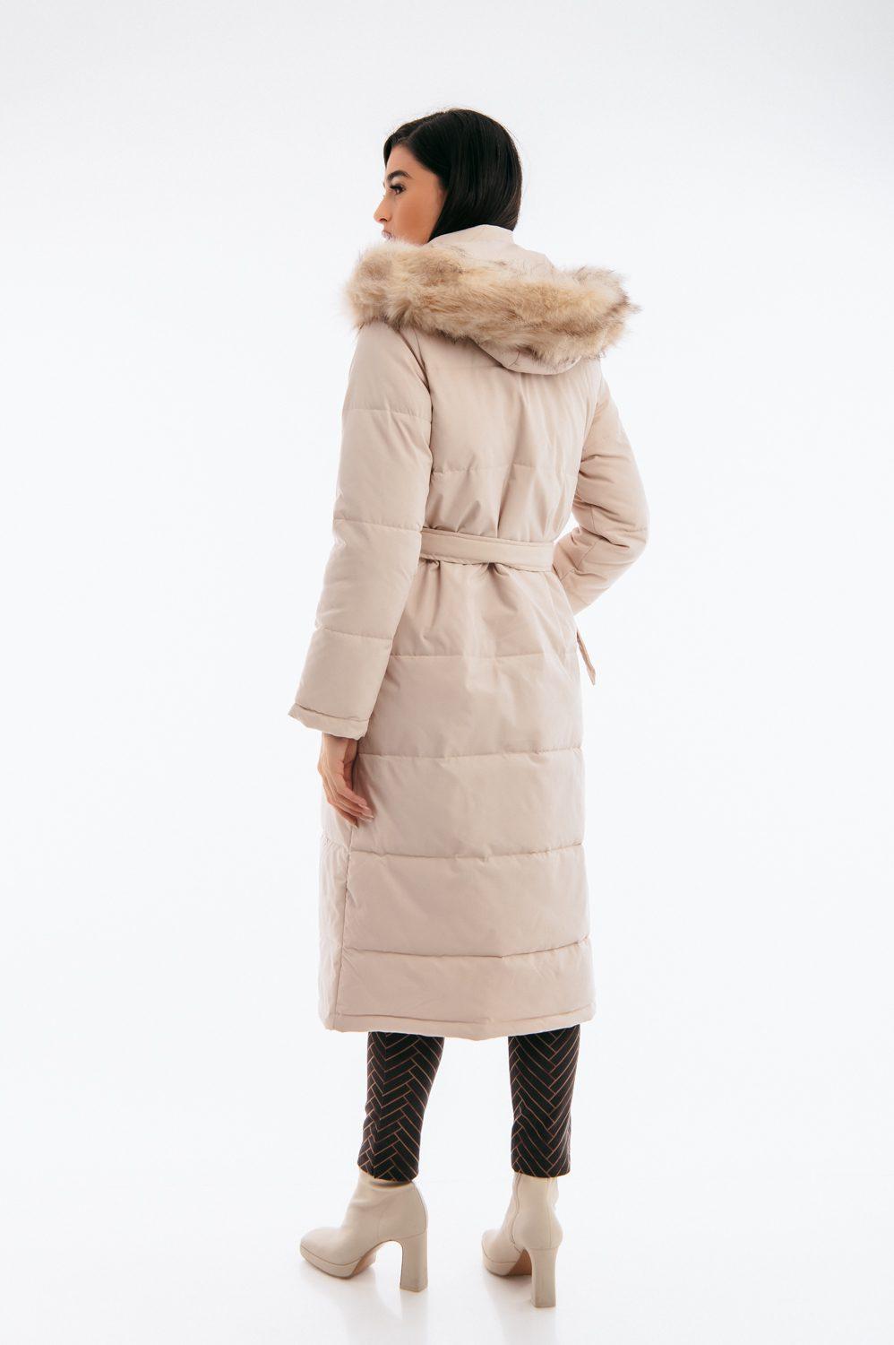 Μπουφάν midi με κουκούλα και γούνα