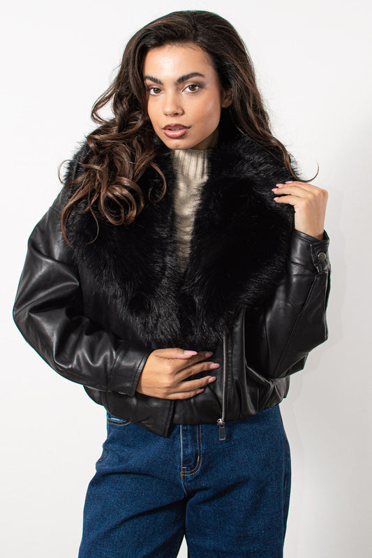 Bomber Jacket με eco fur oversized