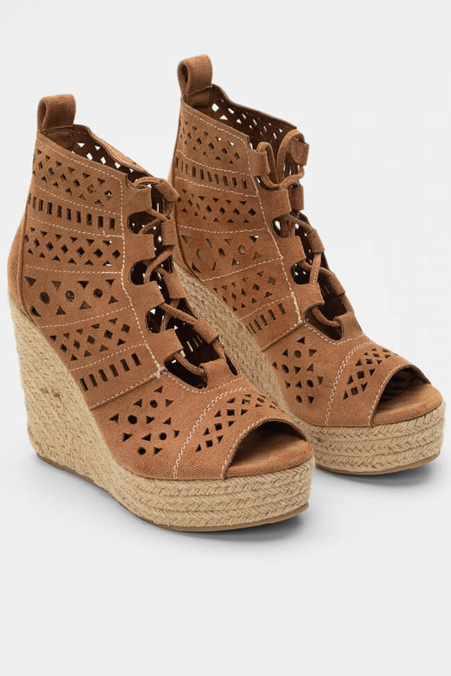 Πλατφόρμες espadrilles peep toe με κορδόνια