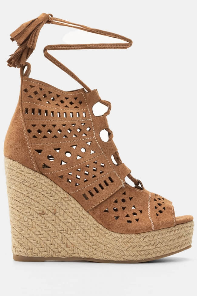 Πλατφόρμες espadrilles peep toe με κορδόνια