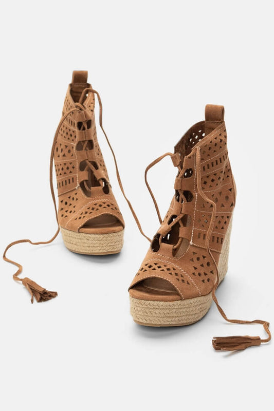 Πλατφόρμες espadrilles peep toe με κορδόνια