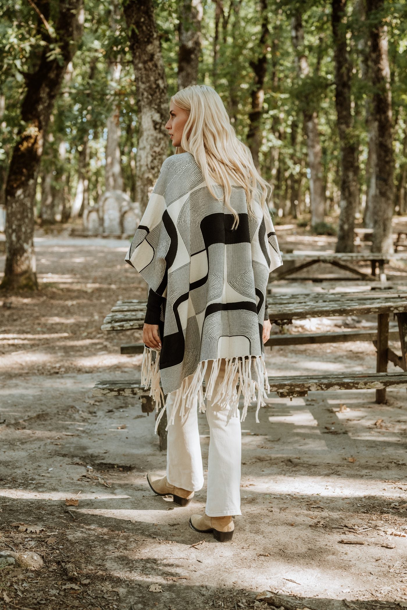 Ponchos printed με κρόσσια