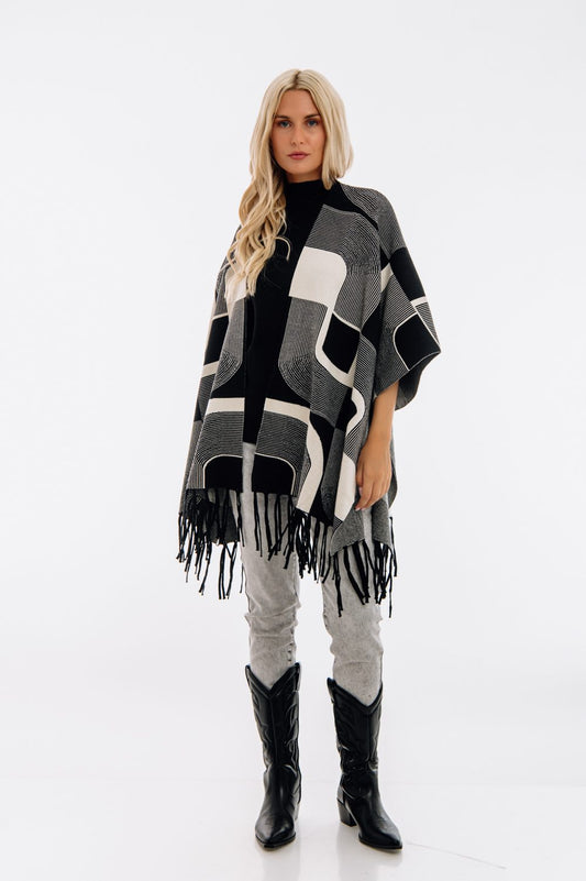 Ponchos printed με κρόσσια