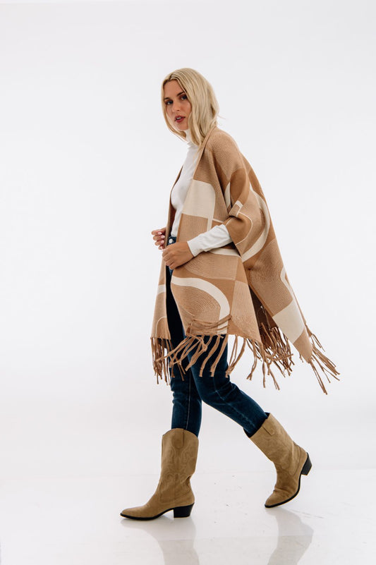 Ponchos printed με κρόσσια