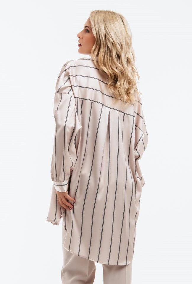 Πουκαμίσα satin oversized ριγέ