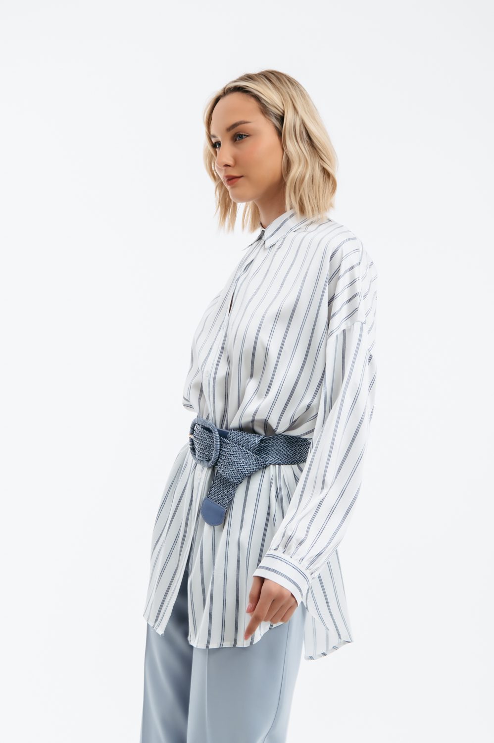 Πουκαμίσα satin oversized ριγέ