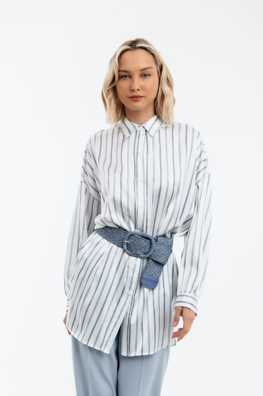 Πουκαμίσα satin oversized ριγέ
