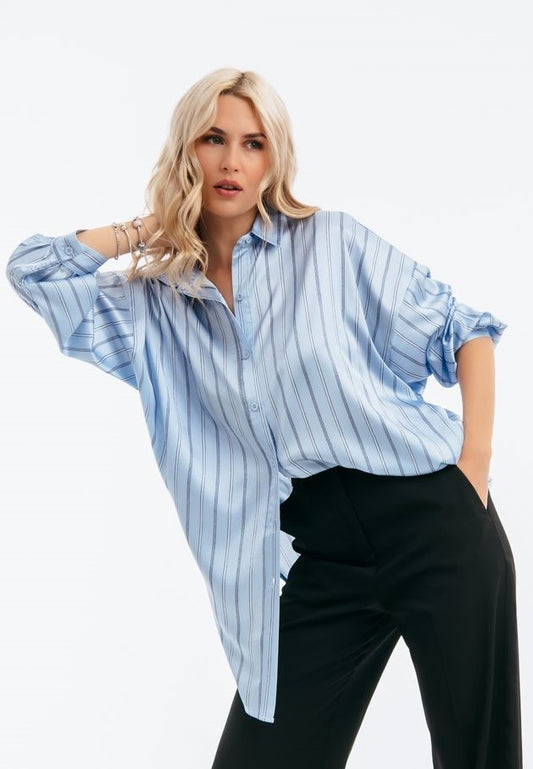 Πουκαμίσα satin oversized ριγέ