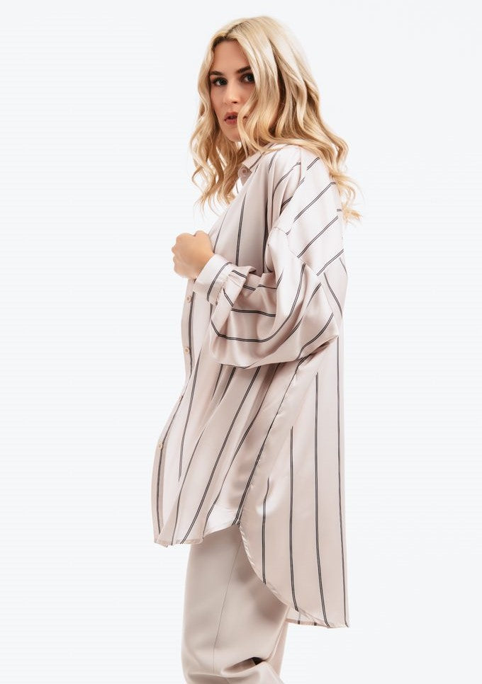 Πουκαμίσα satin oversized ριγέ