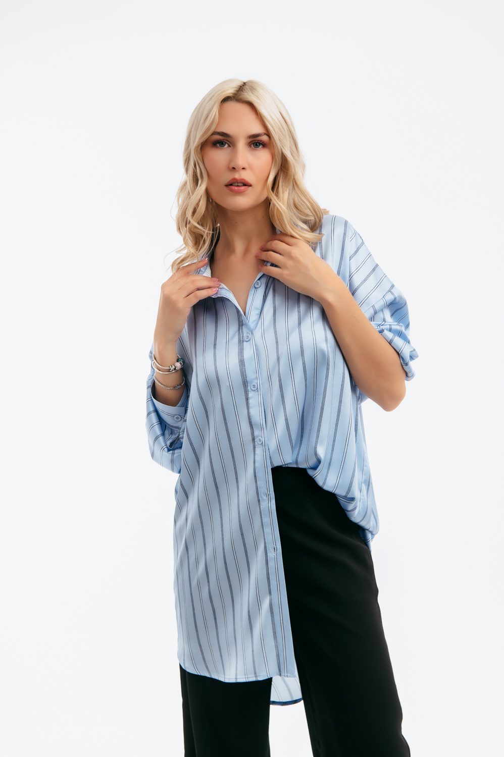 Πουκαμίσα satin oversized ριγέ