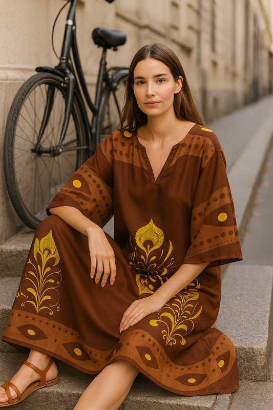 Καφτανοφόρεμα σατινέ ethnic printed