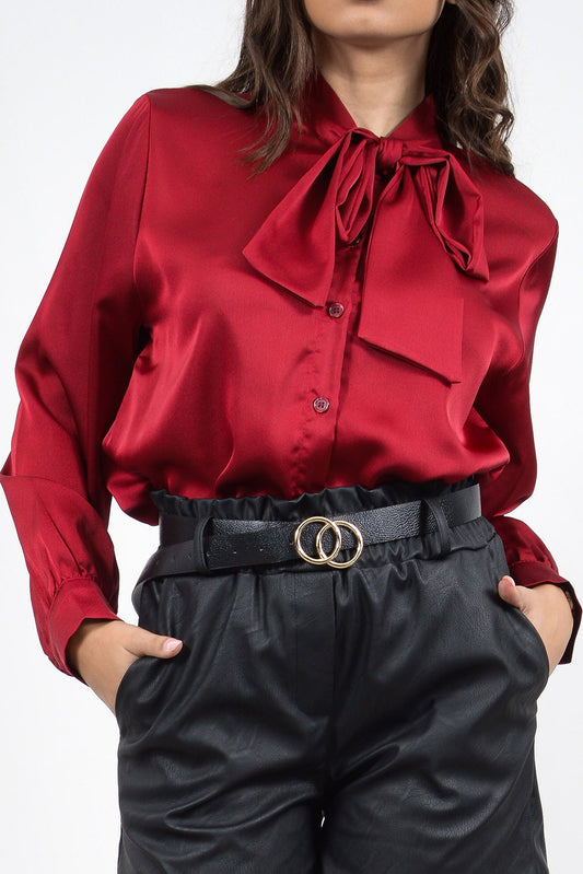 Πουκάμισο satin με φιόγκο