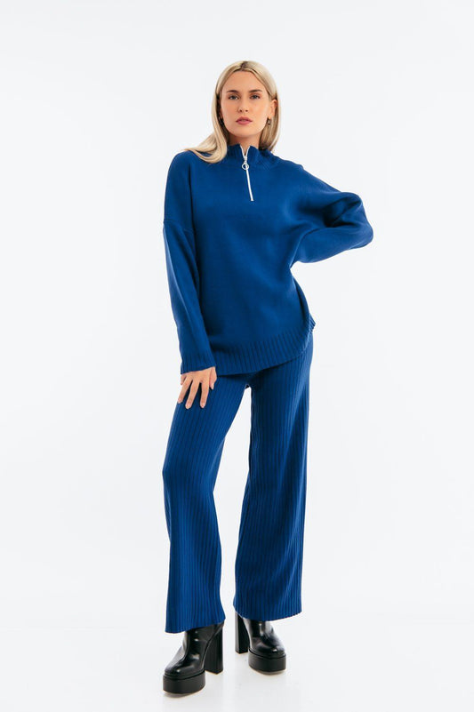 Σετ rib πλεκτό μπλούζα - παντελόνι detailed