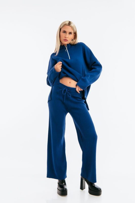 Σετ rib πλεκτό μπλούζα - παντελόνι detailed