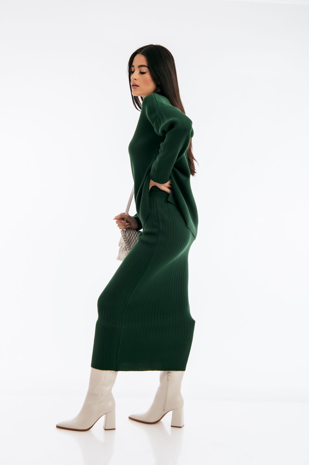 Σετ rib πλεκτό μπλούζα - φούστα