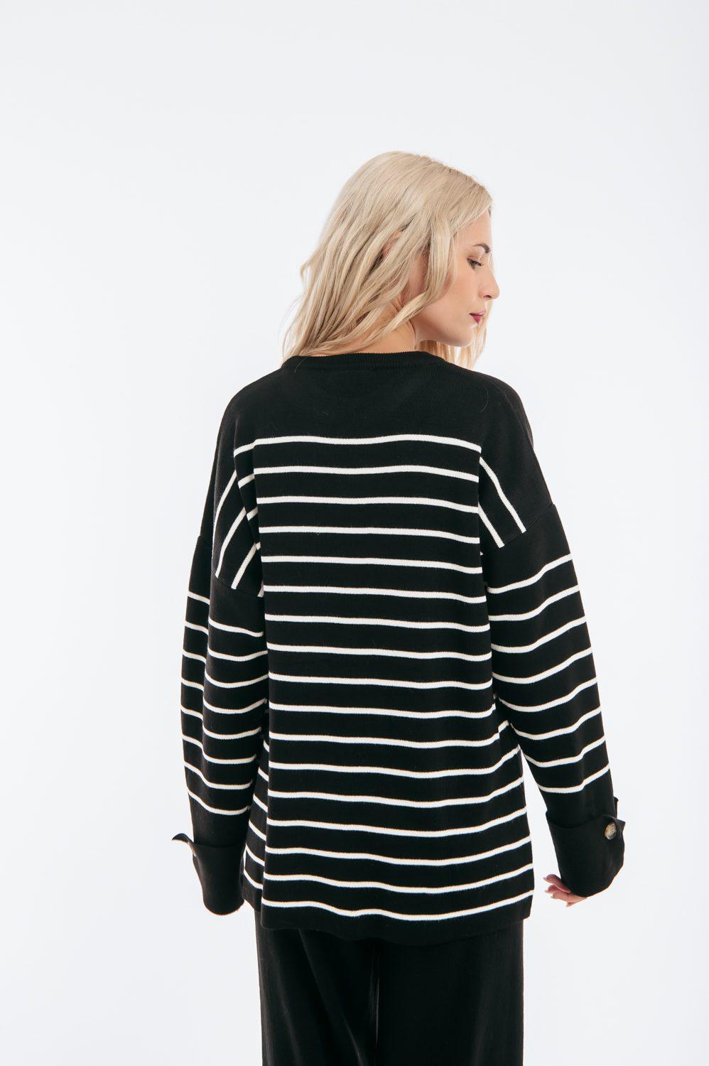 Σετ πλεκτό μπλούζα ριγέ - παντελόνα