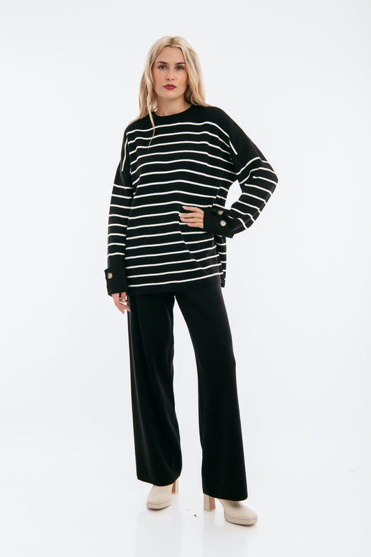 Σετ πλεκτό μπλούζα ριγέ - παντελόνα