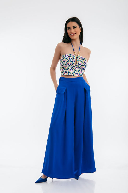 Σετ top cropped floral - Παντελόνα φαρδιά