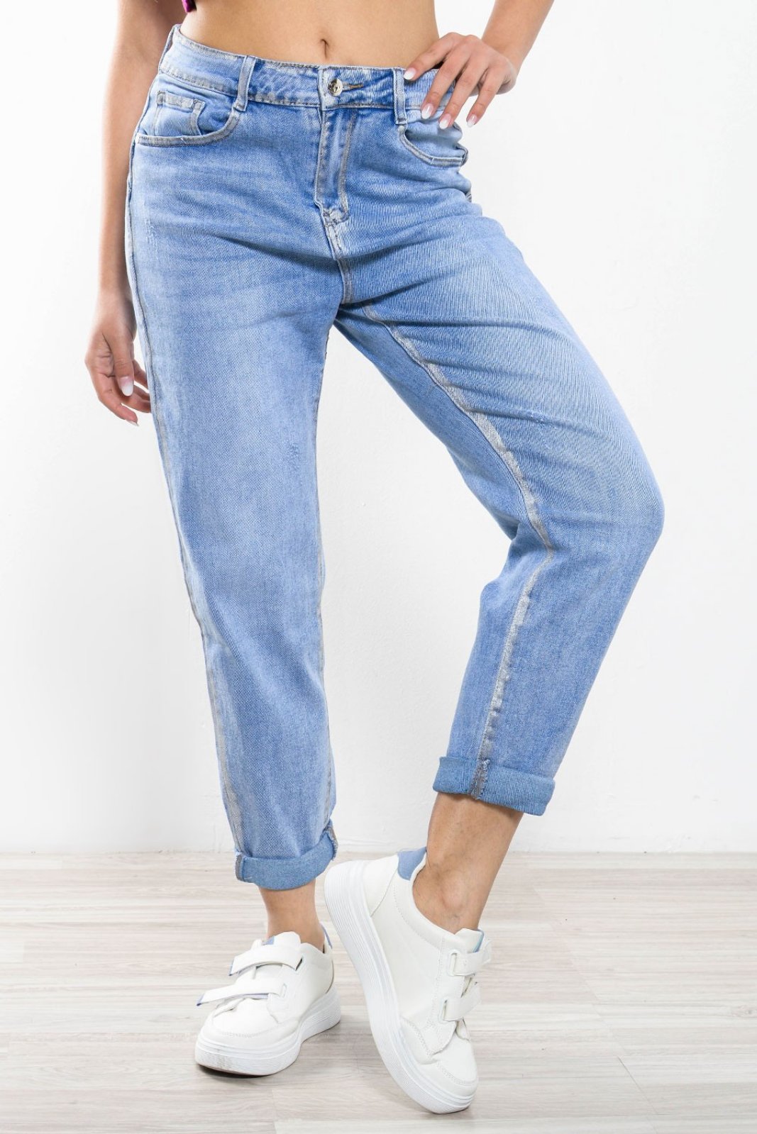 Παντελόνι denim mom fit FOIL PLUS SIZE