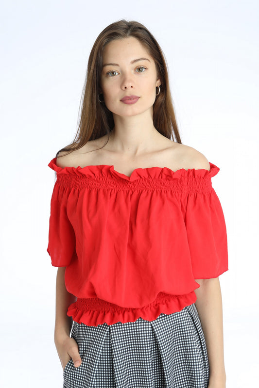 Top έξωμο με λάστιχο στους ώμους και στο τελείωμα