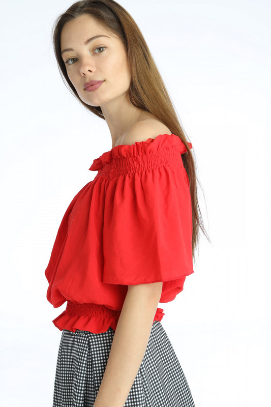 Top έξωμο με λάστιχο στους ώμους και στο τελείωμα