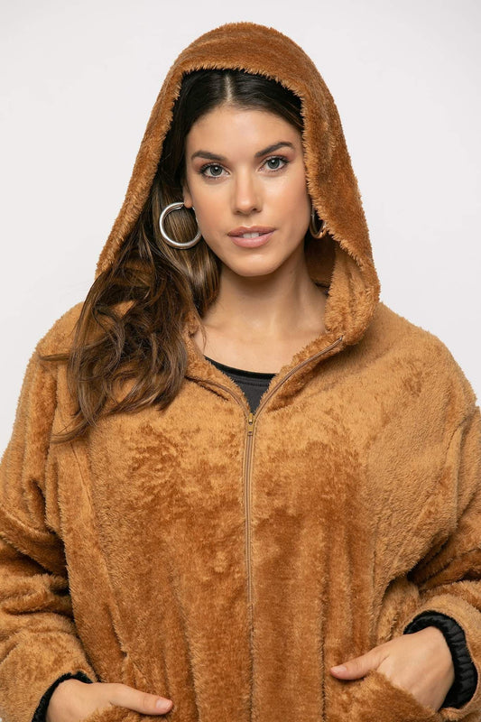 Γούνινο jacket με κουκούλα