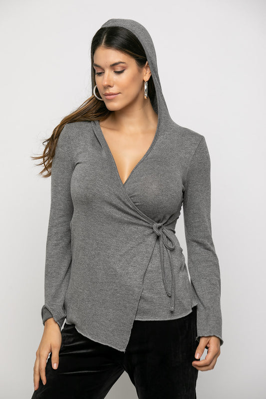 Μπλούζα με δέσιμο και κουκούλα