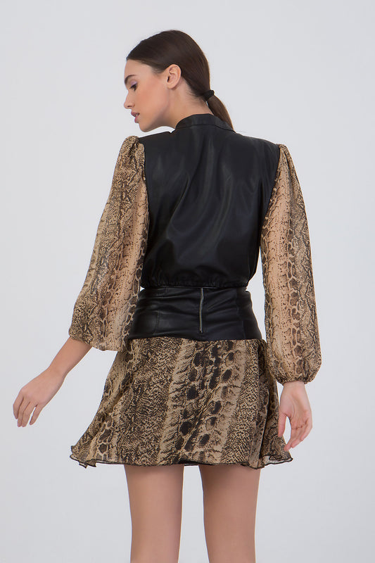 Σετ φούστα - μπλούζα δύο υφασμάτων