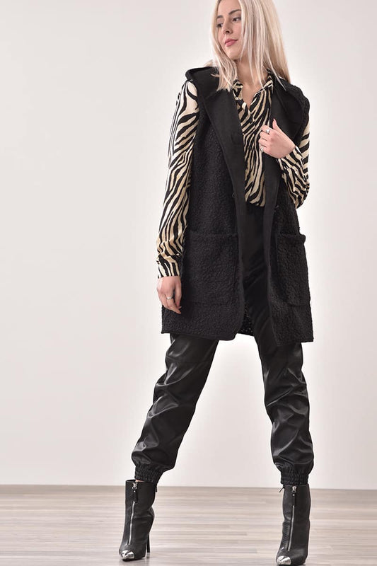 Γιλέκο μπουκλέ με κουκούλα