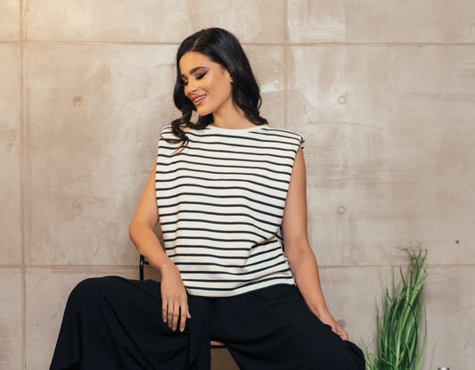 Τοπ ριγέ αμάνικο με βάτες