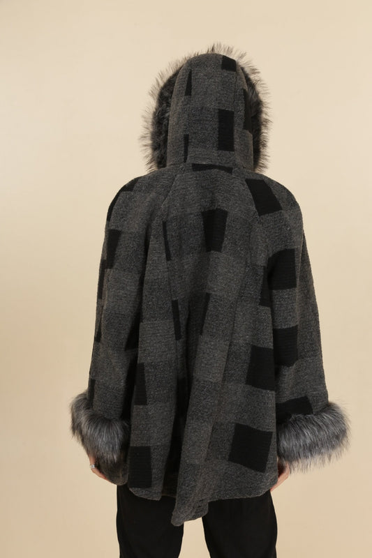 Ημίπαλτο μάλλινο με γούνα oversized