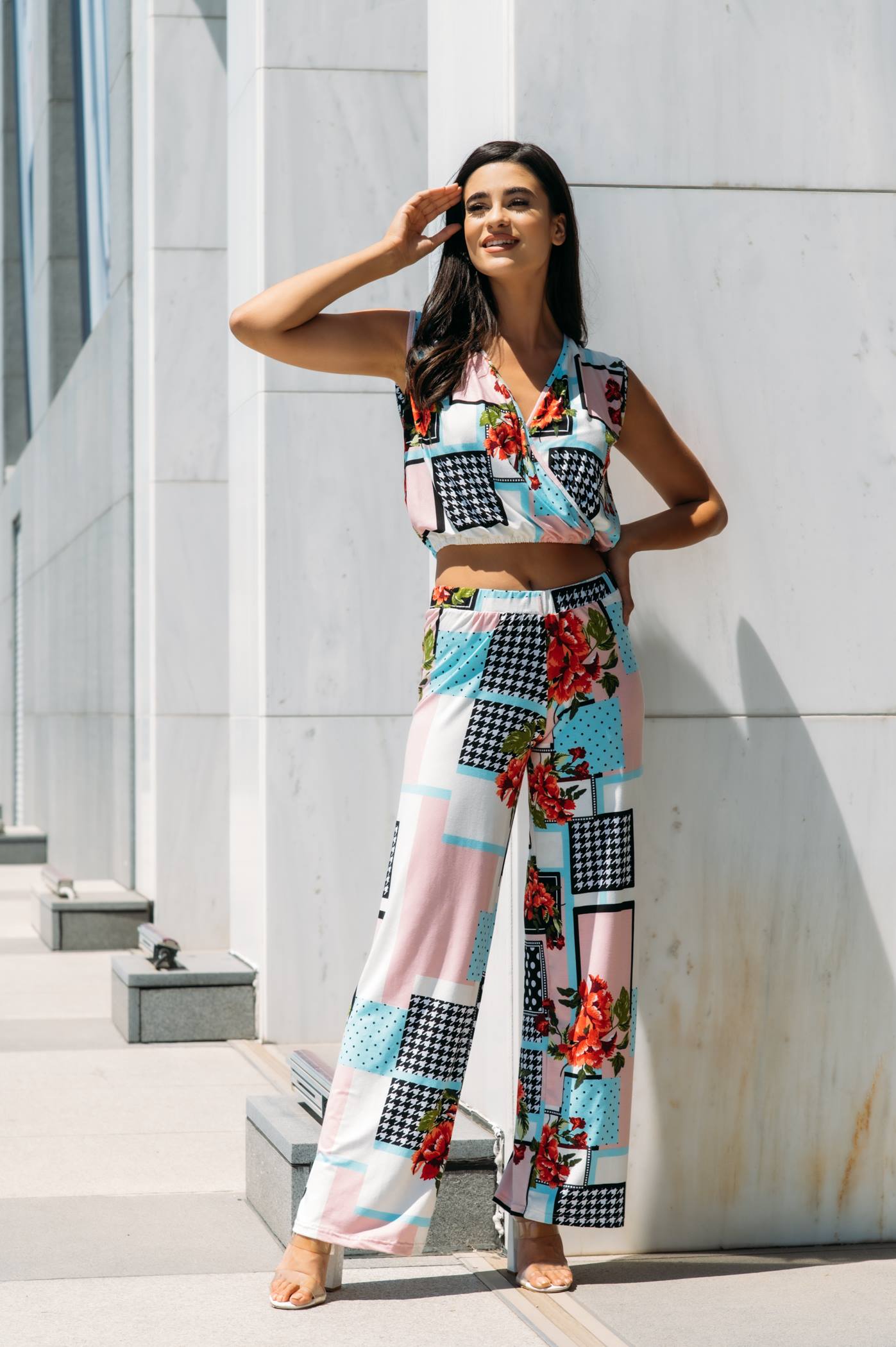 Set cropped top croise - παντελόνα floral