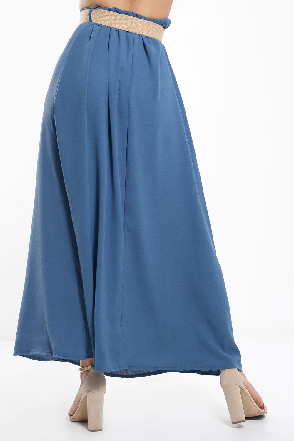 Φούστα maxi με ψάθινη ζώνη