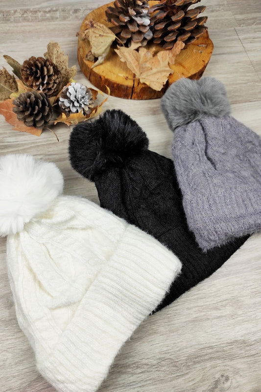 Σκούφος πλεκτός πλεξούδα pom pom