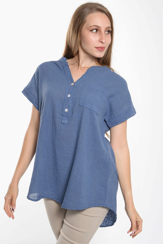 Τοπ κοντομάνικο λινό