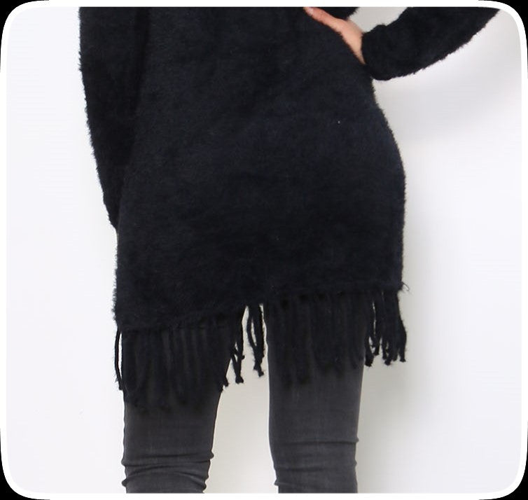 Μπλούζα fluffy πλεκτή με κρόσσια