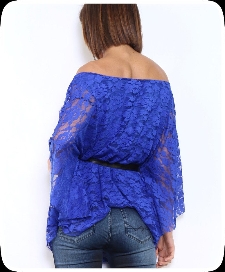 Μπλούζα strapless από δανδέλα με ζωνάκι