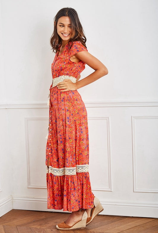 Φόρεμα maxi floral με δανδέλα