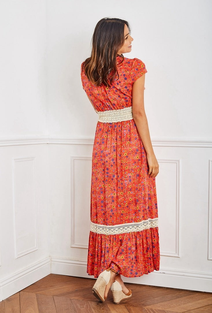 Φόρεμα maxi floral με δανδέλα