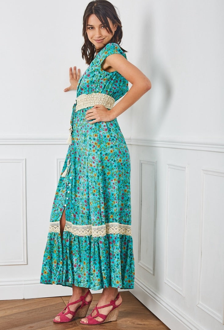 Φόρεμα maxi floral με δανδέλα