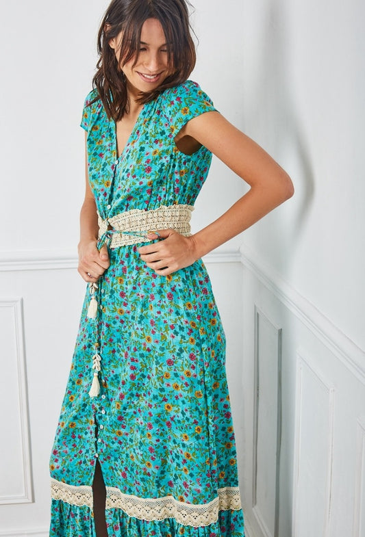 Φόρεμα maxi floral με δανδέλα