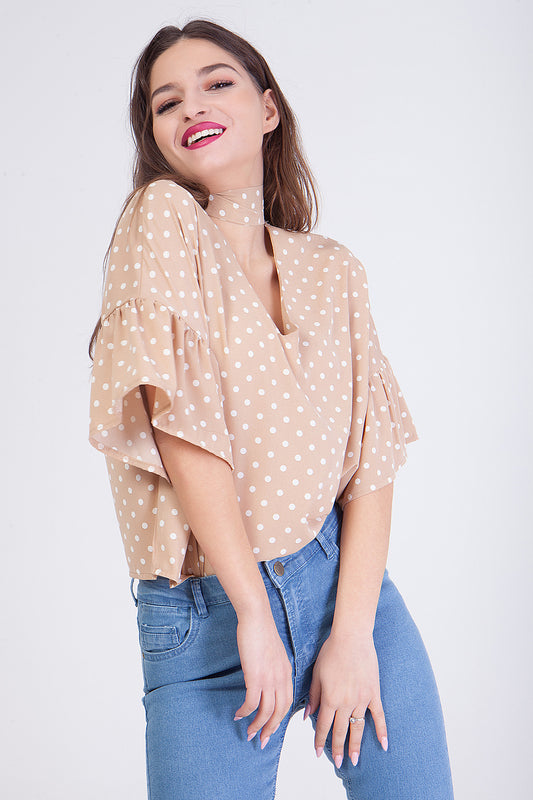 Τοπ με μανίκια 3/4 πουά