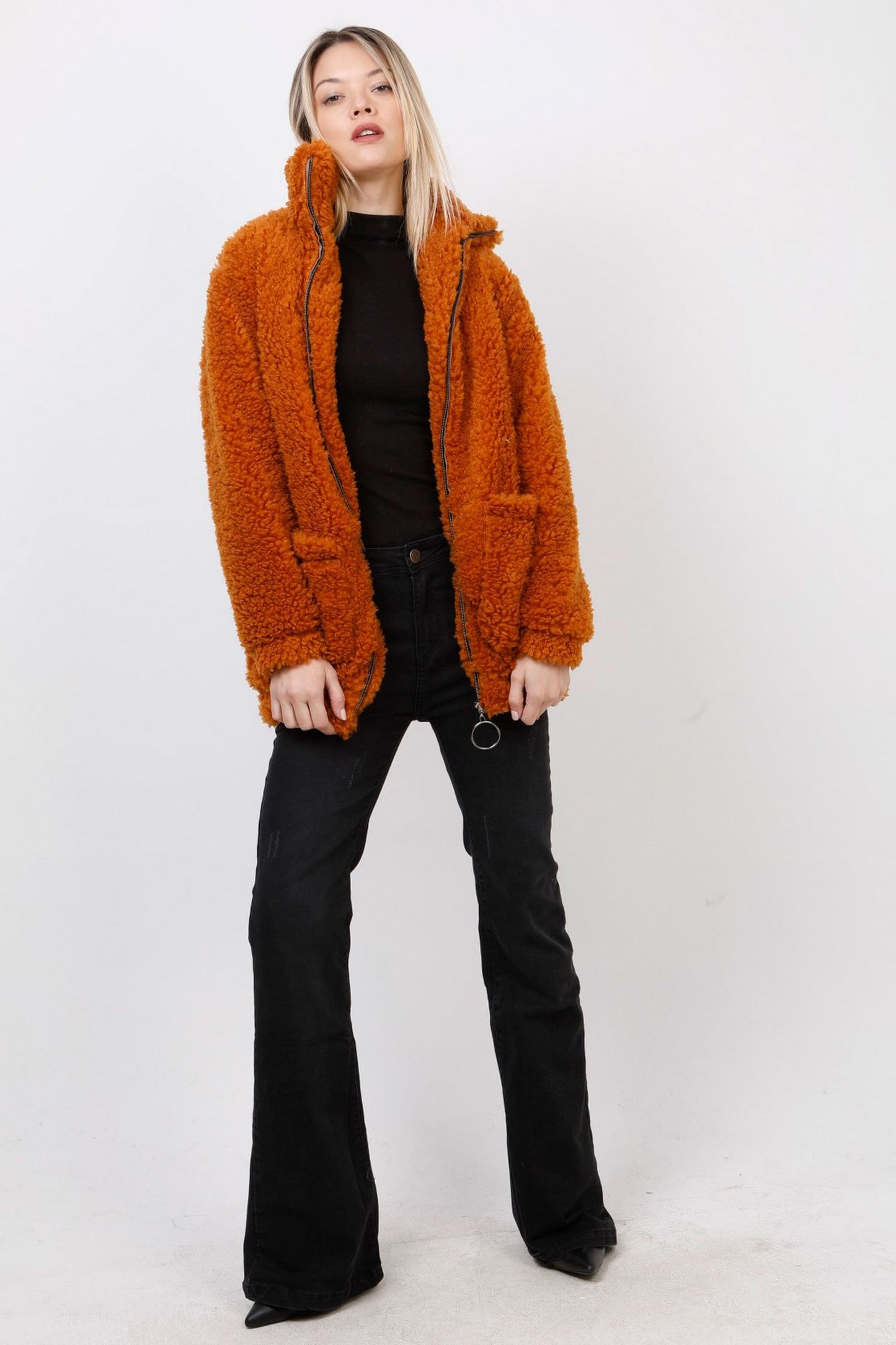 Jacket μπουκλέ με ψηλό λαιμό