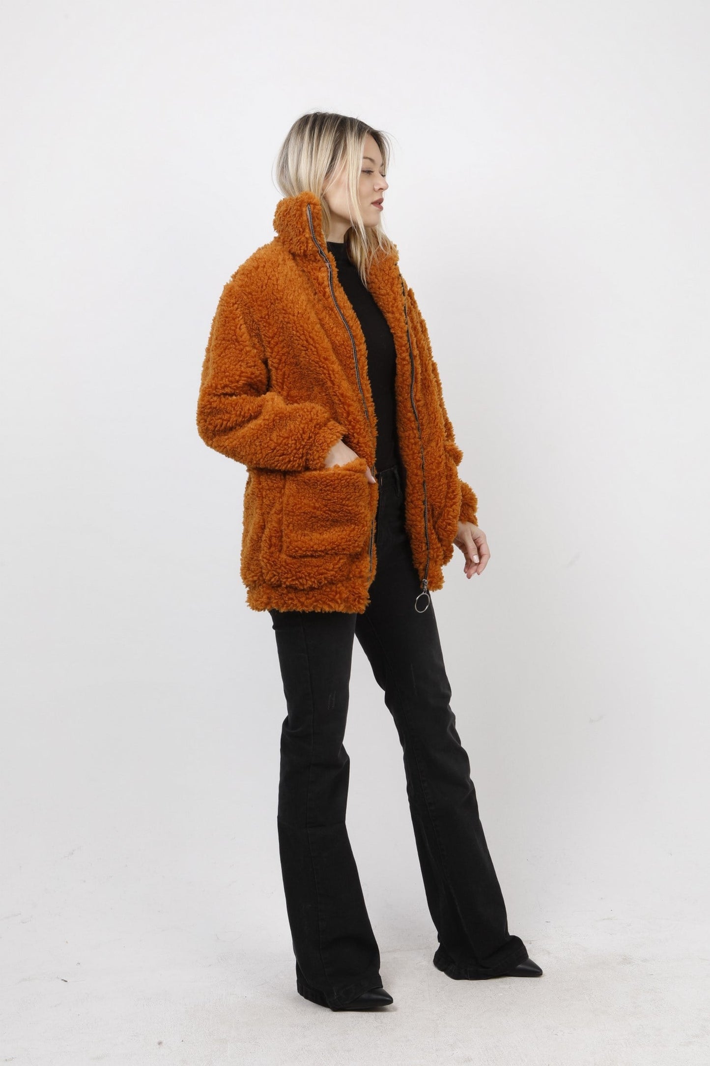 Jacket μπουκλέ με ψηλό λαιμό