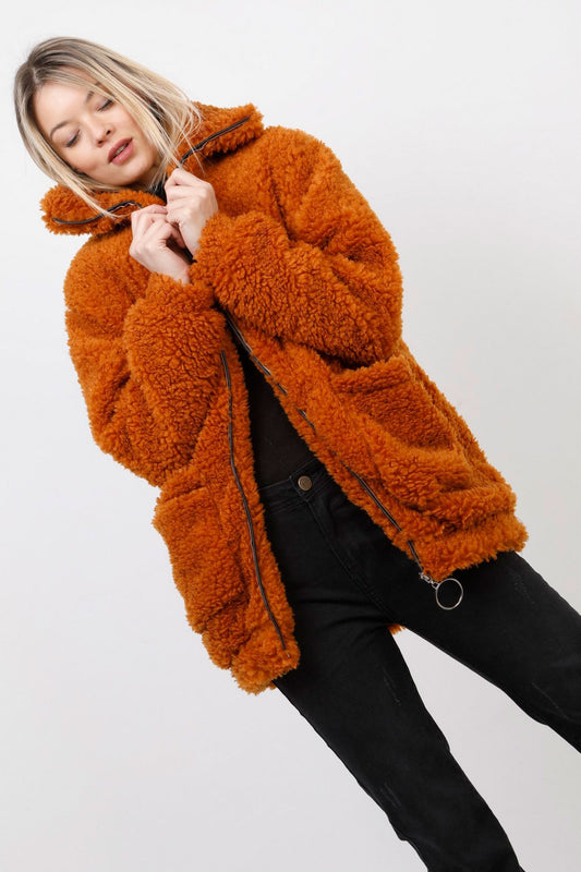 Jacket μπουκλέ με ψηλό λαιμό