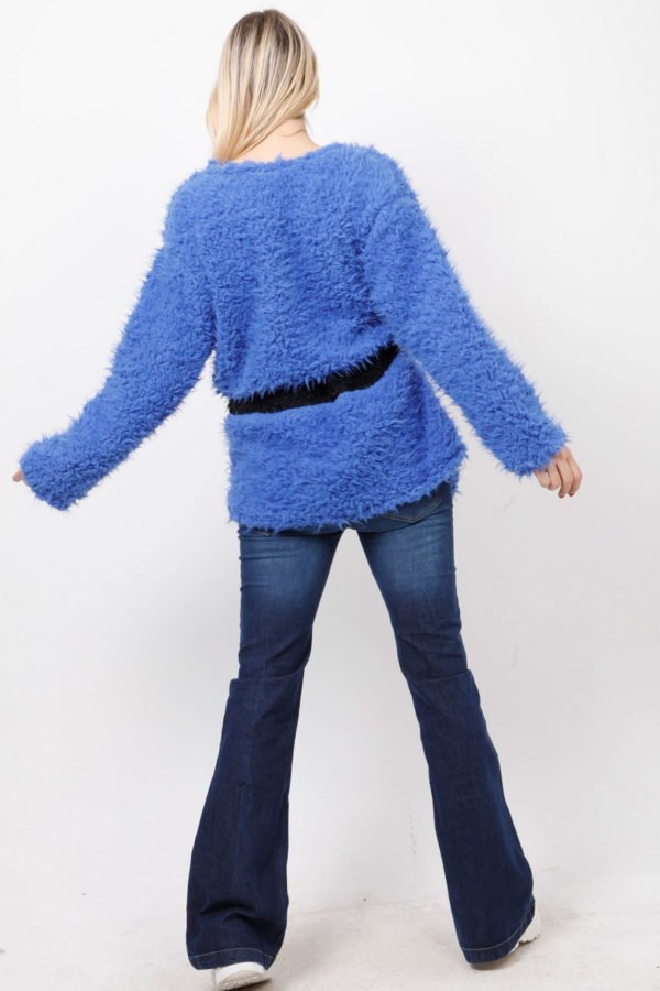 Ζακέτα μπουκλέ δίχρωμη με ζώνη