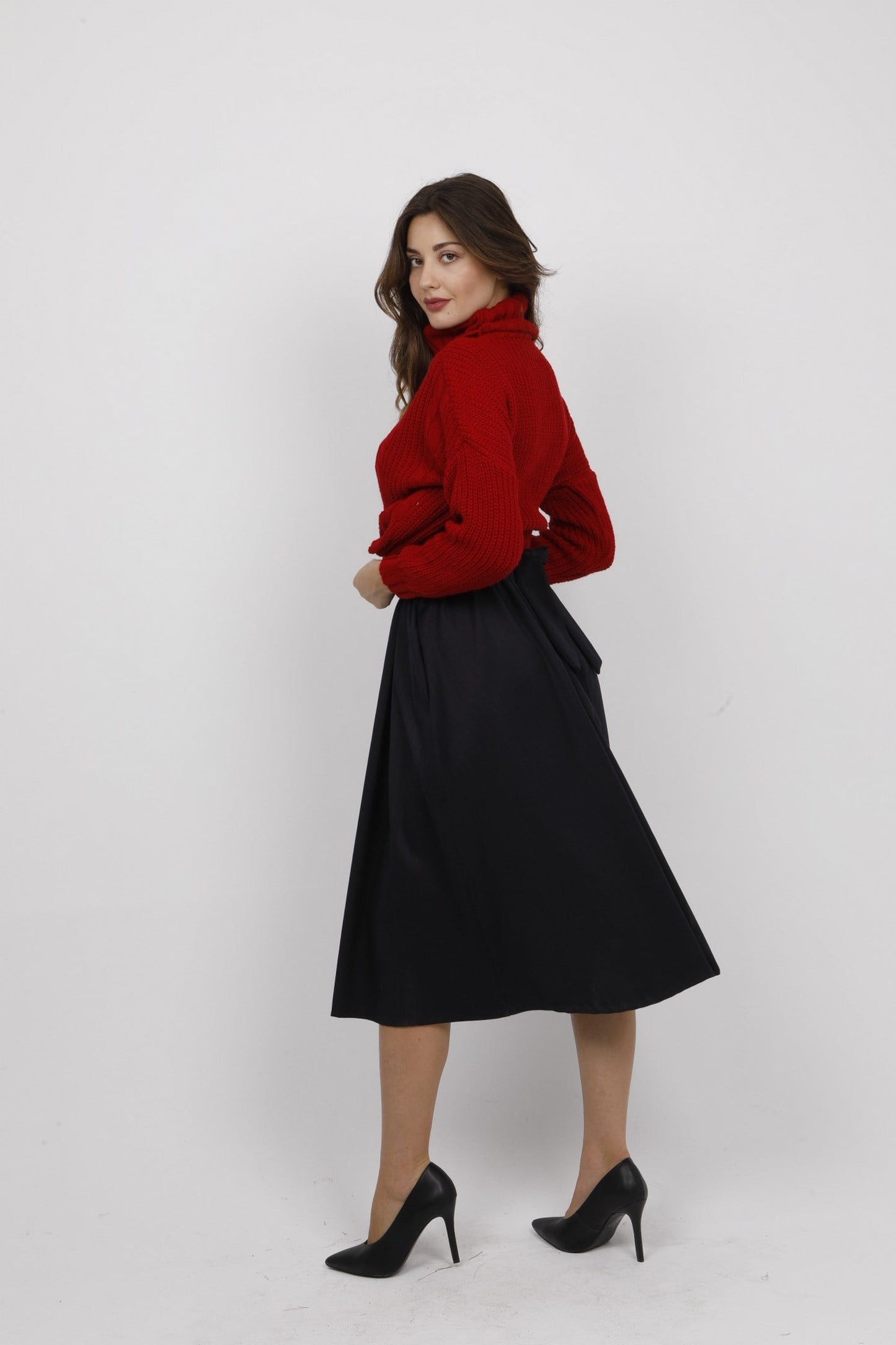 Φούστα ριγέ σε Α γραμμή με ζώνη