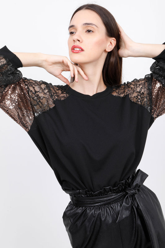 Μπλούζα με συνδυασμό υφασμάτων