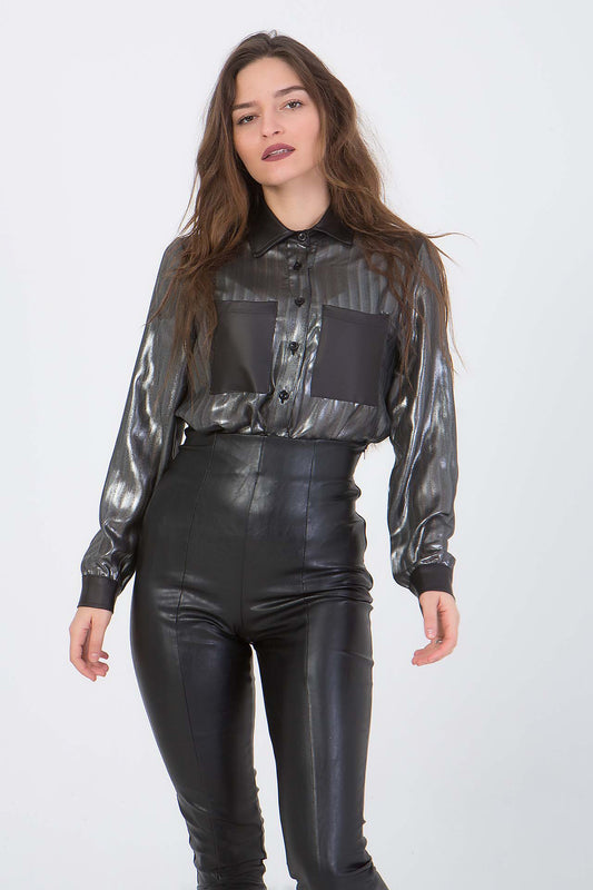 Πουκάμισο γυαλιστερό με δερματίνη